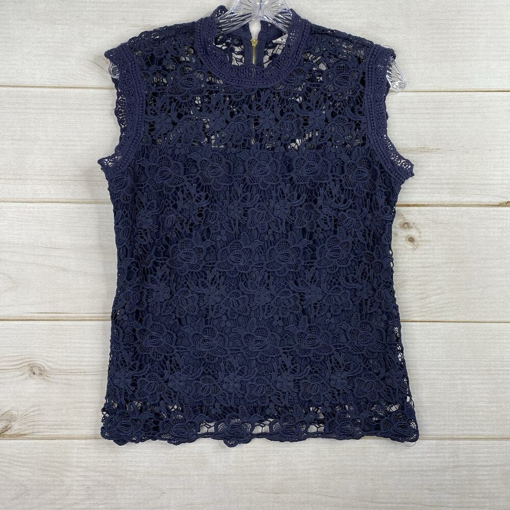 Nanette Lepore Top Womens S Blue Lace Sleeveless Fairy Cottagecore Coquet Lined